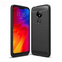 Geborsteld textuur koolstofvezel TPU Case voor Motorola Moto G7 Power (zwart) - thumbnail