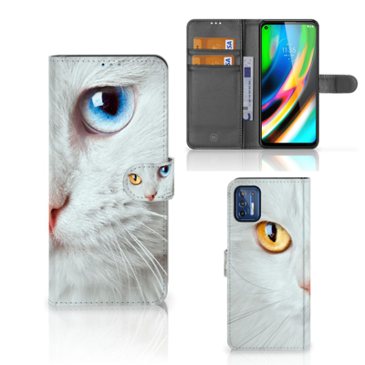 Motorola Moto G9 Plus | Telefoonhoesje | Met pasjeshouder | Witte Kat