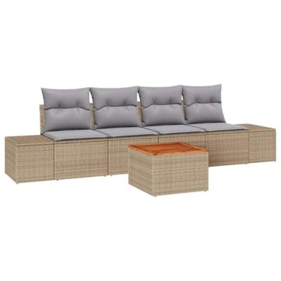 Tuinbankenset met opslag 5 pcs Beige en Licht Grijs poly rattan