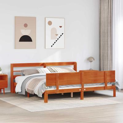 Bedframe met hoofdeinde 2 pcs Wasbruin Massief Vurenhout