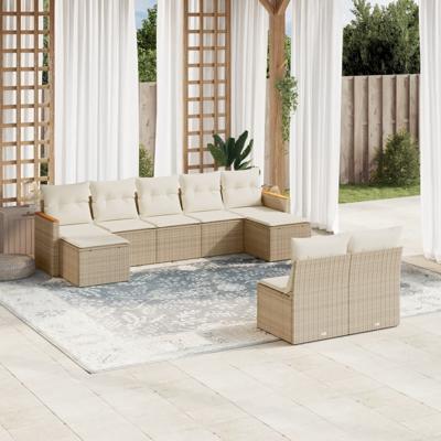 10-delige Loungeset met kussens poly rattan beige