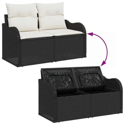 Tuinbankenset met opslag 7 pcs Zwart en Crème poly rattan