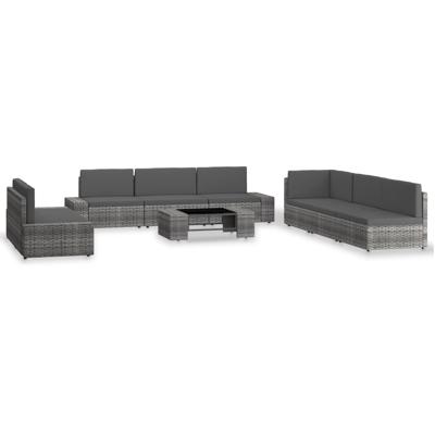 9-delige Loungeset poly rattan grijs