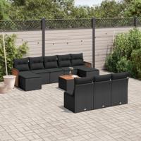 10-delige Loungeset met kussens poly rattan zwart - thumbnail