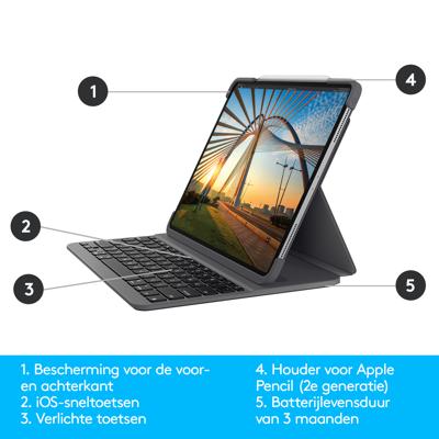 Logitech Slim Folio Pro for iPad Pro 11-inch (1st and 2nd gen) tablethoes - thumbnail