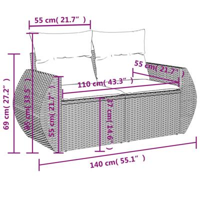 10-delige Loungeset met kussens poly rattan zwart - thumbnail