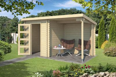 Outdoor Life Jelle Blokhut 195x195 cm + overkapping 195 cm vuren blank- Lessenaarsdak- Onbehandeld vurenhout- Outdoor Life