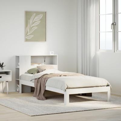 Bed met boekenkast zonder matras grenenhout wit 75x190 cm