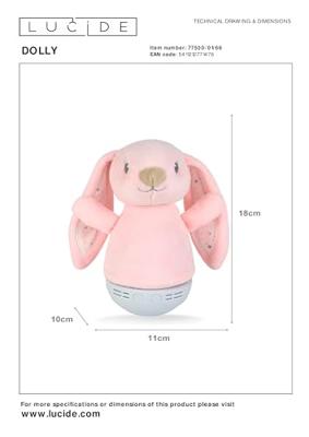 Lucide DOLLY - Nachtlamp Kinderkamer - Batterijen - LED - 1x3W 2700K - Met muziekfunctie - Roze Lucide DOLLY - Nachtlamp Kinderkamer - Batterijen - LED - 1x3W 2700K - Met muziekfunctie - Roze