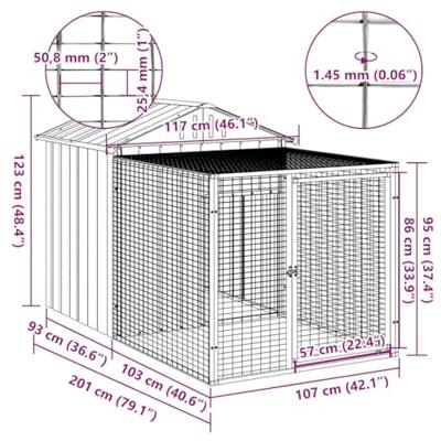 Kippenhok met ren 117x201x123 cm gegalvaniseerd staal grijs