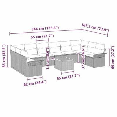 Tuinbankenset met kussen 11 pcs Beige poly rattan