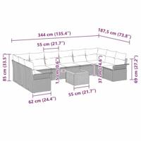 Tuinbankenset met kussen 11 pcs Beige poly rattan - thumbnail