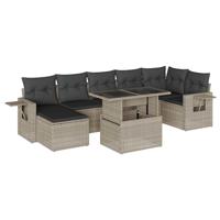 8-delige Loungeset met kussens poly rattan lichtgrijs - thumbnail