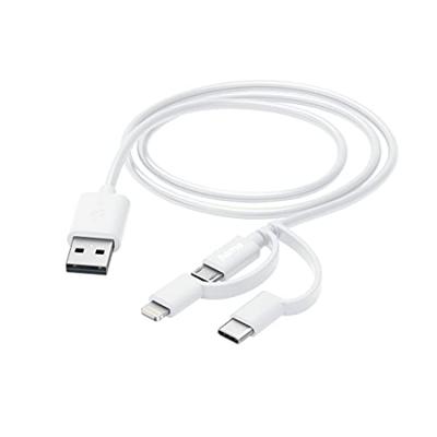 Hama Laad/synchrokabel 3 in 1 met micro USB/USB type-C/lightning 1m Oplader Wit - thumbnail