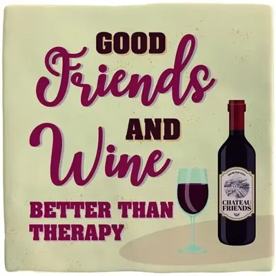 Plenty Gifts tegeltje keramiek friend & wine 10x10cm crème