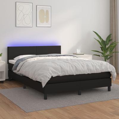 Boxspring met matras en LED kunstleer zwart 140x200 cm