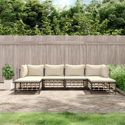 6-delige Loungeset met kussens poly rattan antracietkleurig