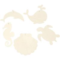 Creativ Company Zeedieren om op te hangen, zeepaard, schildpad, dolfijn, schelp en walvis, h: 5-10 cm, b: 5-10 cm, gatgrootte 3 mm, dikte 2 mm, 5 stuk/ 1 doos - thumbnail