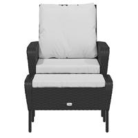 Tuinstoel met voetenbank poly rattan zwart - thumbnail