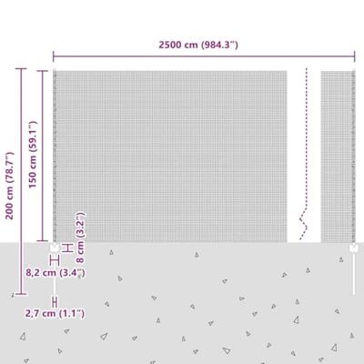 VidaXL Hek met paal grijs 1,5 x 25 m staal