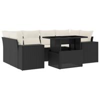 7-delige Loungeset met kussens poly rattan zwart - thumbnail