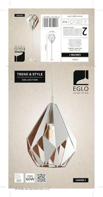 Eglo HanglampCarlton 1 20cm wit met goud - 43001