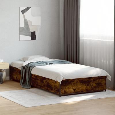 Bedframe bewerkt hout metaal gerookt eikenkleurig 135x190 cm