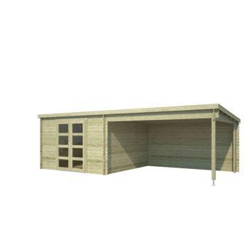 Blokhut met overkapping Olenka 710x330 Olijfgroen Geimpregneerd Outdoor Life - Outdoor life