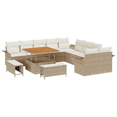 Tuinbankenset met kussen 13 pcs Beige poly rattan