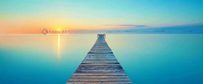 Schilderij - Verlaten pier, blauw, bruin, 2 maten , print op canvas, premium print