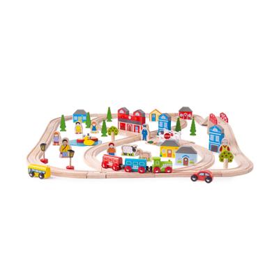 Bigjigs houten treinset stad en land, 101dlg.