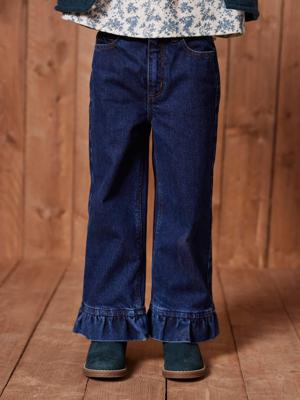 Wijde jeans met ruches voor meisjes donkerblauw