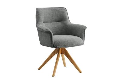 Bureaustoel LE GRAND grijs chenille naturel massief eikenhout met armleuning - 47476