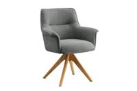 Bureaustoel LE GRAND grijs chenille naturel massief eikenhout met armleuning - 47476 - thumbnail