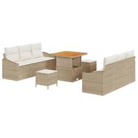 Tuinbankenset met kussen 9 pcs Beige poly rattan - thumbnail