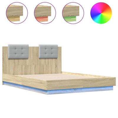 Bedframe met hoofdbord en LED sonoma eikenkleurig 135x190 cm - thumbnail