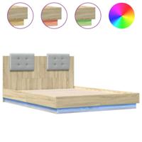 Bedframe met hoofdbord en LED sonoma eikenkleurig 135x190 cm - thumbnail