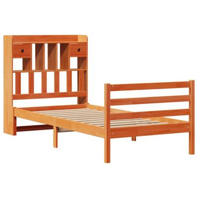 Bed met boekenkast zonder matras grenenhout wasbruin 75x190 cm