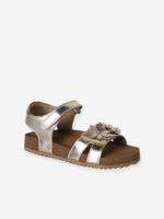 Open sandaal met bloem van leer goud - thumbnail