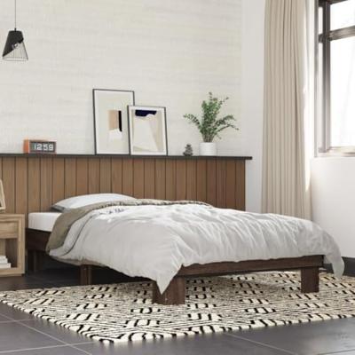 Bedframe bewerkt hout en metaal bruin eikenkleurig 75x190 cm