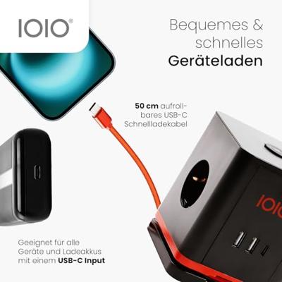 IOIO contactdoos SW1000, 3 stopcontacten en 3 USB-poorten, kubus, zwart - thumbnail
