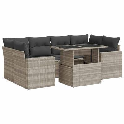 7-delige Loungeset met kussens poly rattan lichtgrijs
