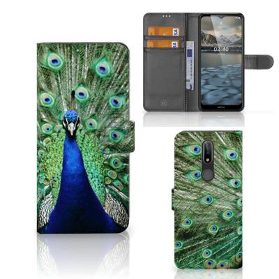 Nokia 2.4 | Telefoonhoesje | Met pasjeshouder | Pauw