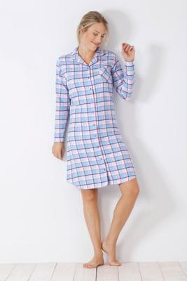 Flanellen doorknoopnachthemd Hajo blauw Flanellen doorknoopnachthemd Hajo blauw