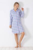 Flanellen doorknoopnachthemd Hajo blauw - thumbnail