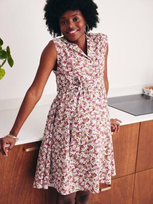 Mouwloze jurk met korte mouwen voor zwangerschap en borstvoeding rozen