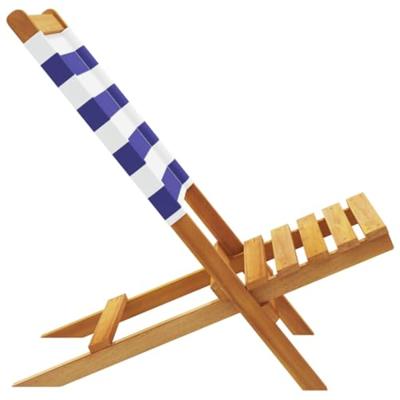 Tuinstoelen 2 st massief acaciahout en stof blauw en wit - thumbnail