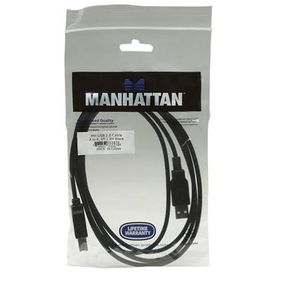 Manhattan 333368-CG USB-kabel USB 2.0 USB-A stekker, USB-B stekker 1.80 m Zwart Vergulde steekcontacten, UL gecertificeerd