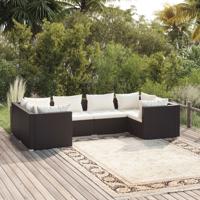 6-delige Loungeset met kussens poly rattan zwart - thumbnail