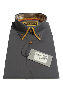 Arya Brand - Herenoverhemd - Antraciet - Harde Kraag - Katoen